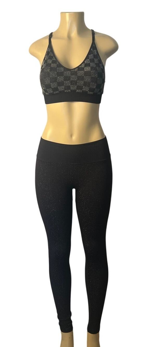 Pink Active Wear top and bottom black and silver Top S Bottoms XS